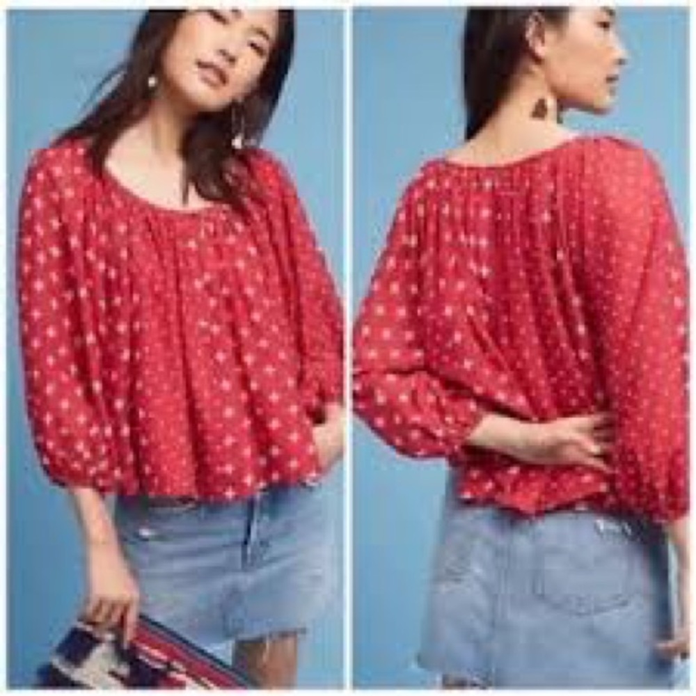 Kopal Anthropologie red boho peasant top